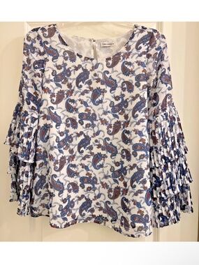 Luna Project Blouse Top Size XS Paisley Pull Over Key Hole Closure Fully Lined